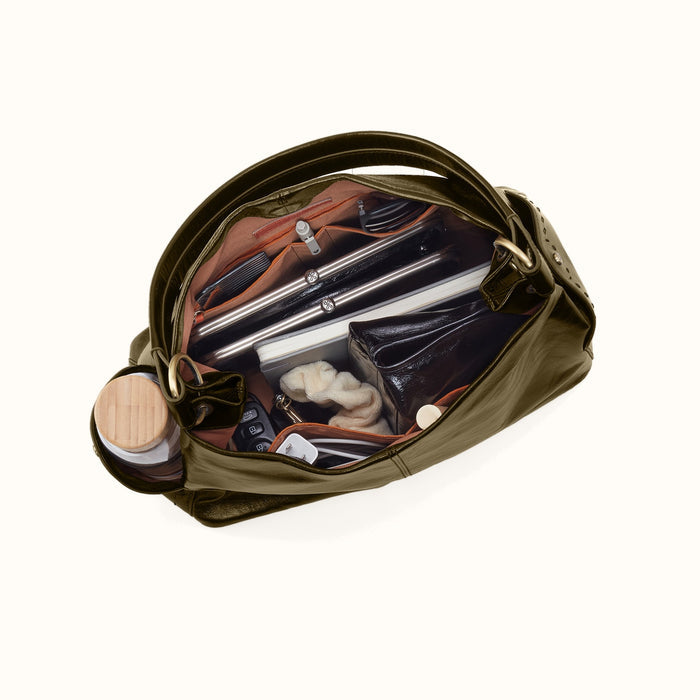 Seneca Shoulder Bag In Polished Leather - Olive Veil