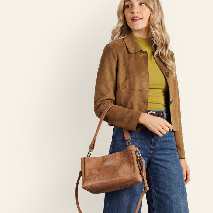 Seneca Shoulder Crossbody In Buffed Leather - Whiskey