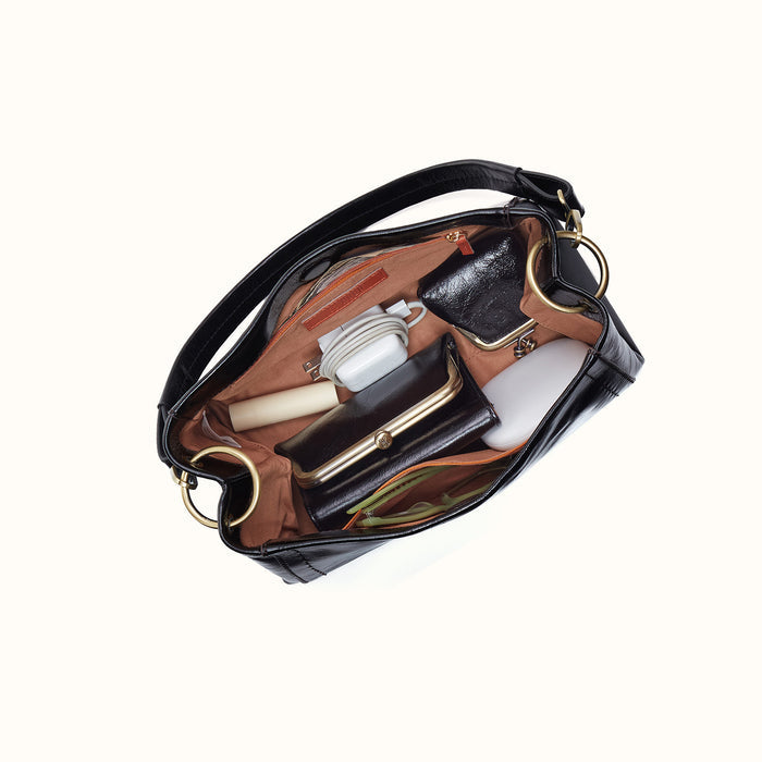 Seneca Shoulder Crossbody In Polished Leather - Black