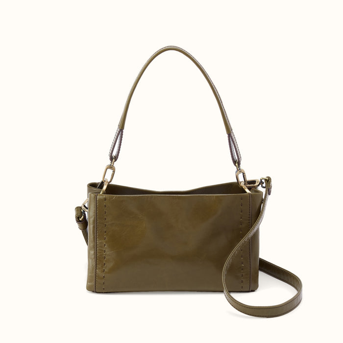 Seneca Shoulder Crossbody In Polished Leather - Olive Veil- FOL