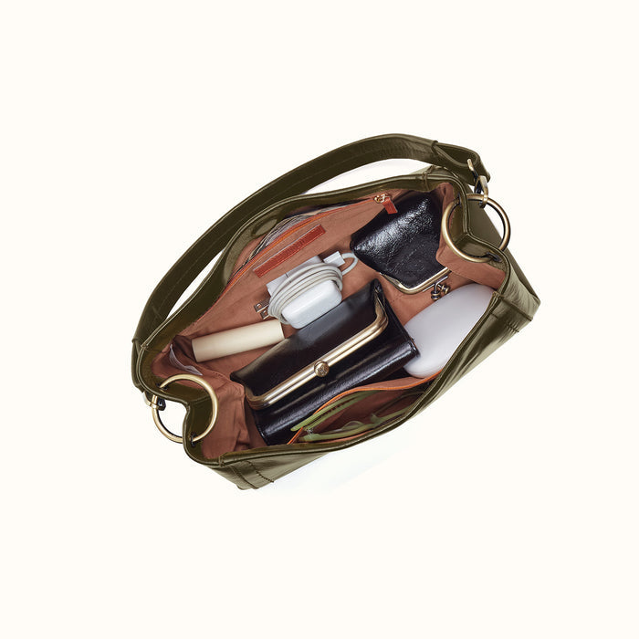 Seneca Shoulder Crossbody In Polished Leather - Olive Veil