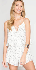 She + Sky Sleeveless Woven Polka Dot Romper SL5137: