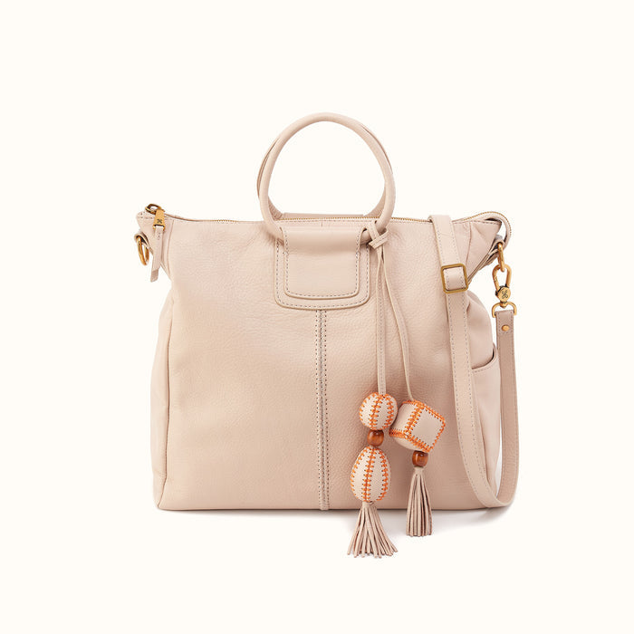 Sheila Large Satchel With Charm In Pebbled Leather - Stonewash
