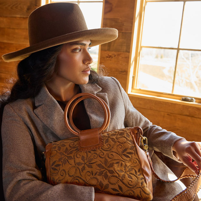 Sheila Medium Satchel in Hair-On Leather - Harvest Wheat Hair-On