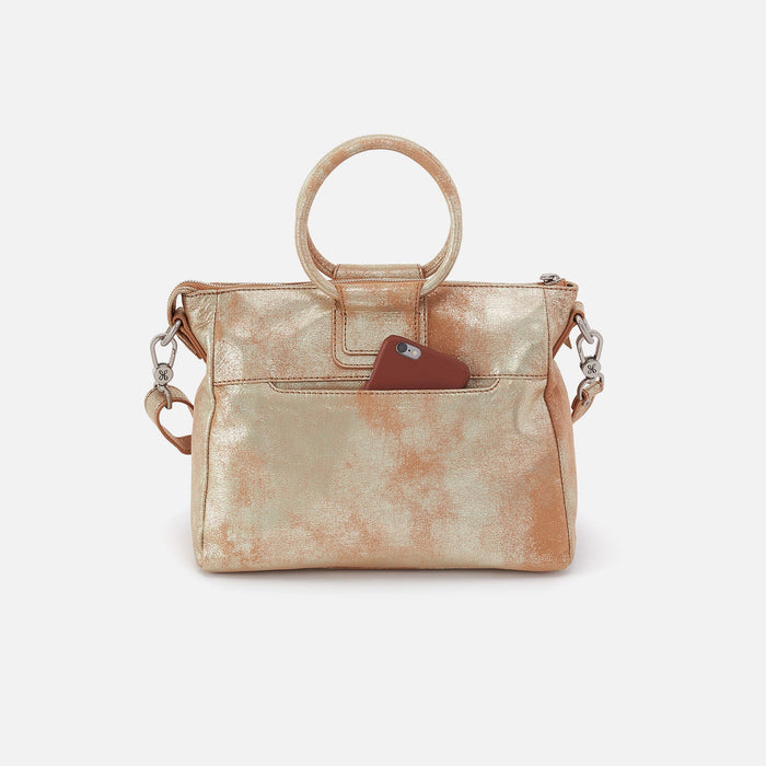 Sheila Medium Satchel In Metallic Leather - Saddle Stardust