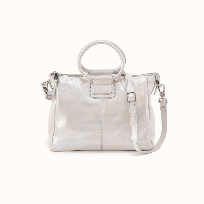 Sheila Medium Satchel In Metallic Leather - Silver- FOL