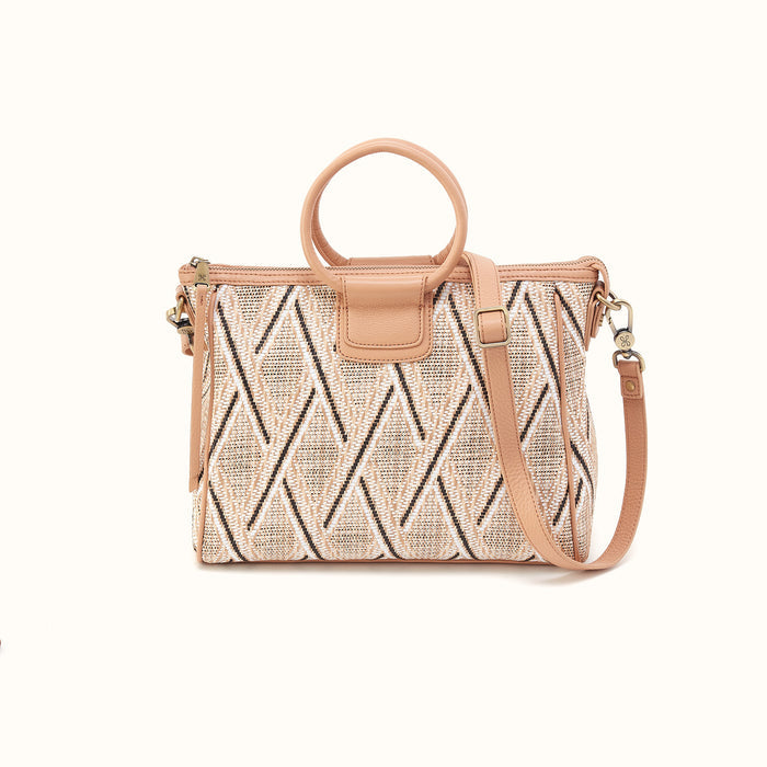 Sheila Medium Satchel In Multi Weave With Leather Trim - Cream Raffia- FOL