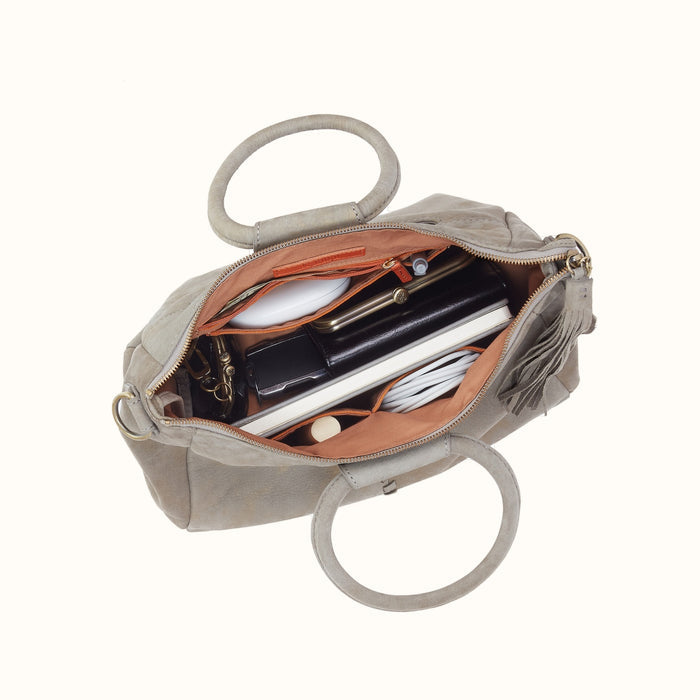 Sheila Medium Satchel in Nubuck Leather - Golden Granite