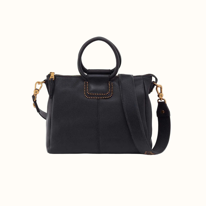 Sheila Medium Satchel in Pebbled Leather - Black With Studs