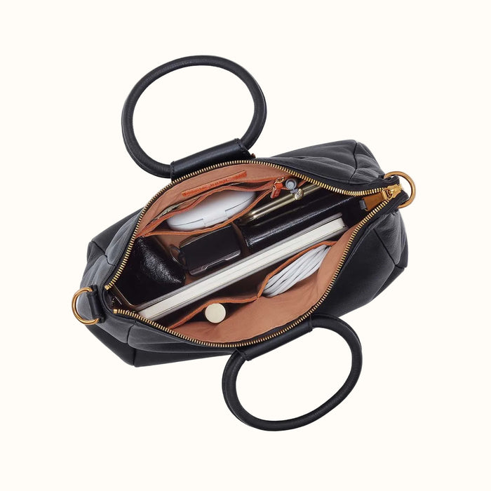 Sheila Medium Satchel in Pebbled Leather - Black With Studs
