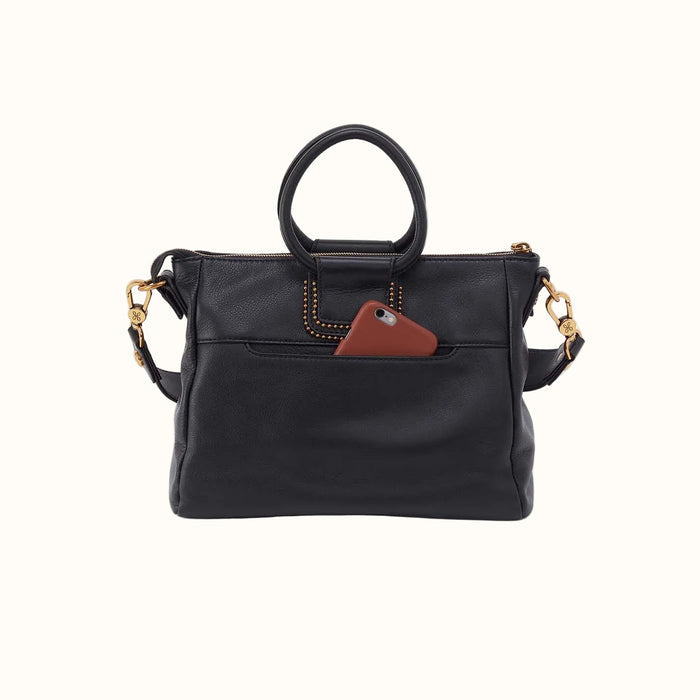 Sheila Medium Satchel in Pebbled Leather - Black With Studs