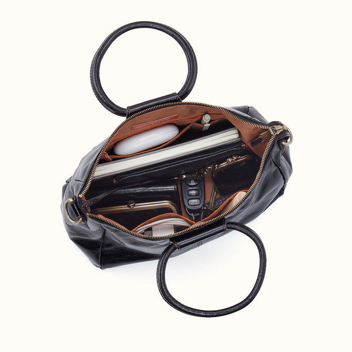Sheila Medium Satchel In Polished Leather - Black