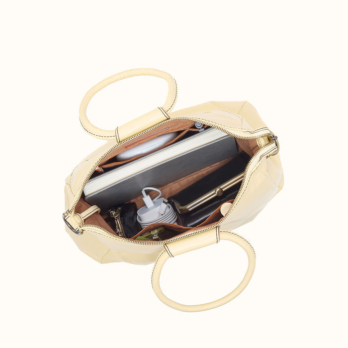 Sheila Medium Satchel in Polished Leather - Butter Yellow