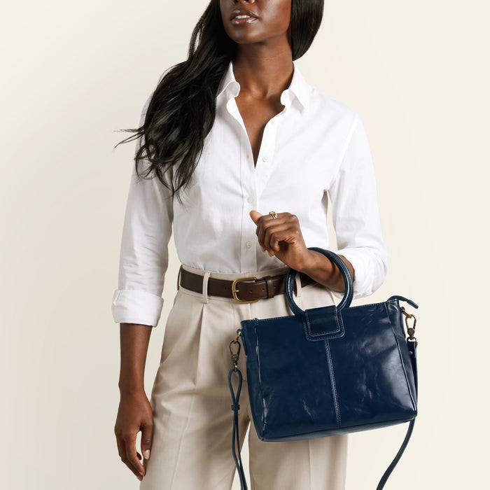 Sheila Medium Satchel In Polished Leather - Ink Navy