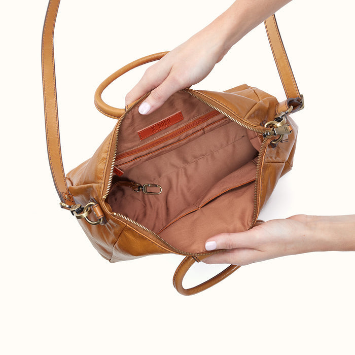 Sheila Medium Satchel in Polished Leather - Natural