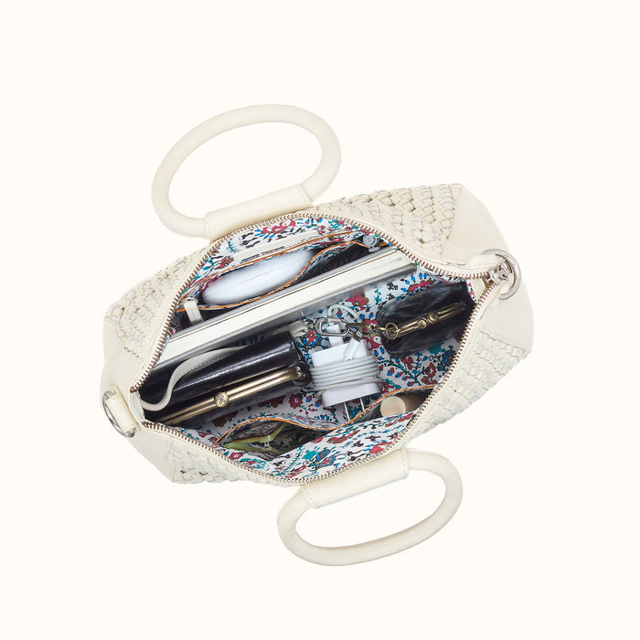 Sheila Medium Satchel in Woven Leather - Whitecap