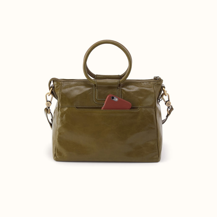 Sheila Medium Satchel With Charm In Polished Leather - Olive Veil