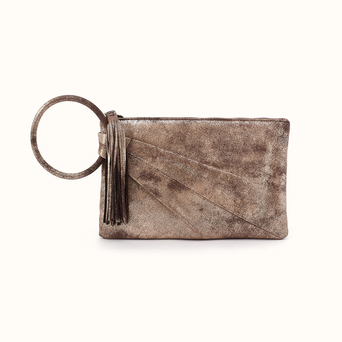 Sheila Soft Ring Clutch in Metallic Leather - Cocoa Platinum- FOL