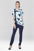Shibori Floral - Fluid Crepe Asymmetrical Hem Top - shibori blue