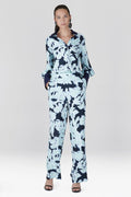 Shibori Floral - Fluid Crepe Pull On Pants - shibori blue