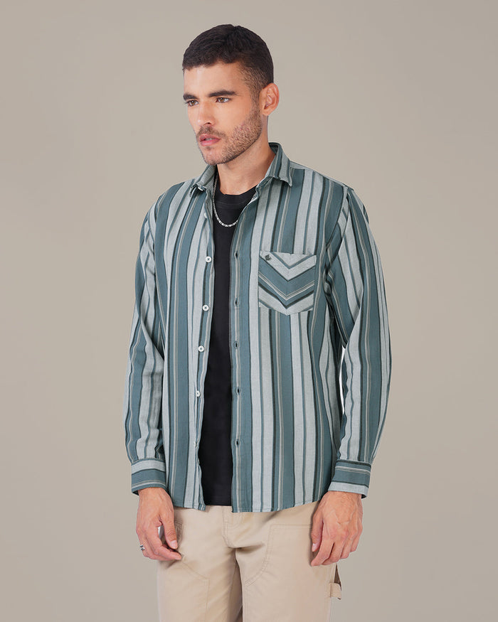 Slate Green Striped 100% Cotton Shirt