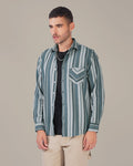 Slate Green Striped 100% Cotton Shirt