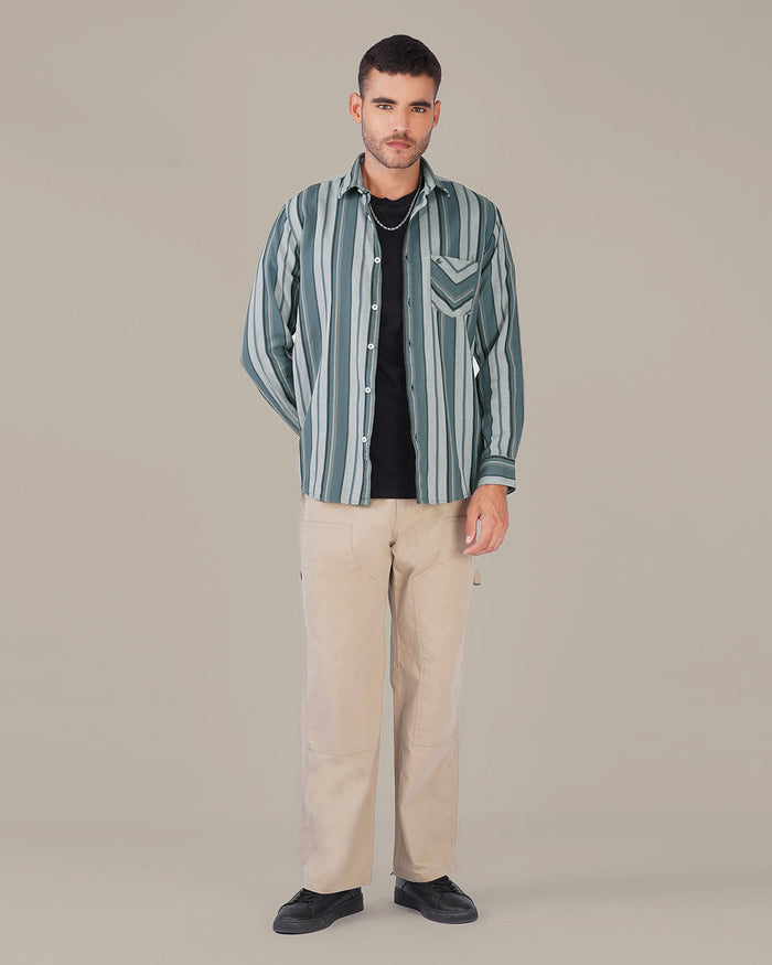 Slate Green Striped 100% Cotton Shirt