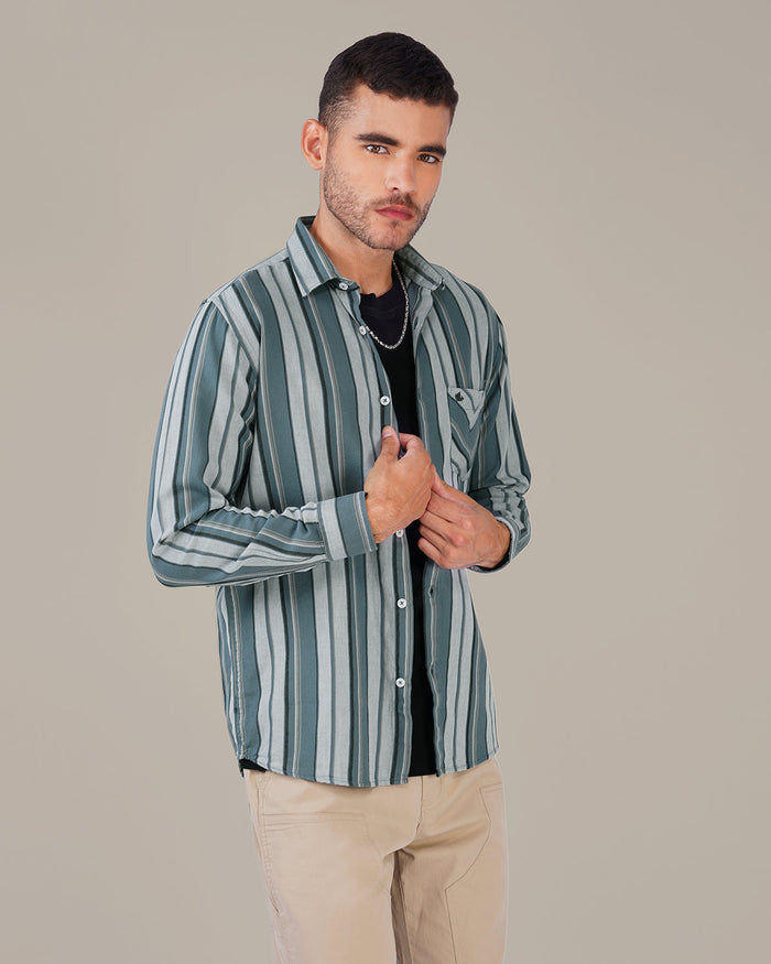 Slate Green Striped 100% Cotton Shirt
