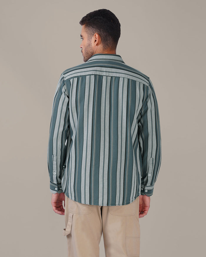 Slate Green Striped 100% Cotton Shirt