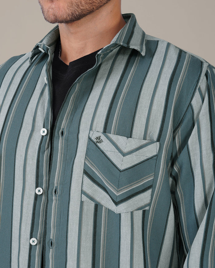 Slate Green Striped 100% Cotton Shirt