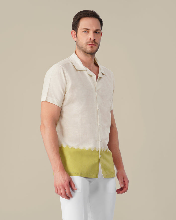 Off-White Solid Gradient Linen Blend Short Sleeve Shirt