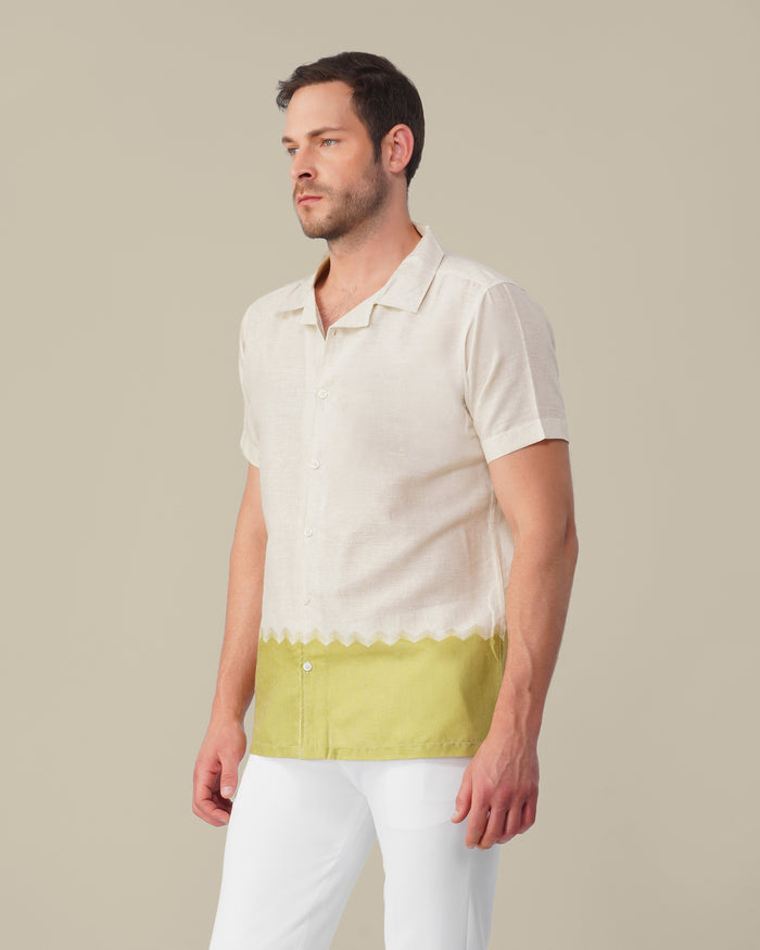 Off-White Solid Gradient Linen Blend Short Sleeve Shirt