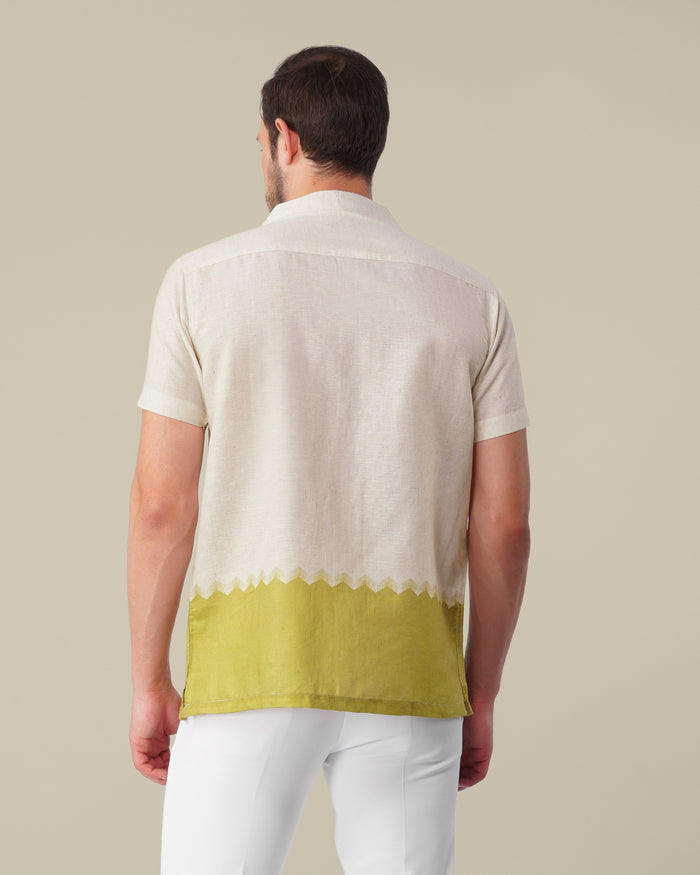 Off-White Solid Gradient Linen Blend Short Sleeve Shirt