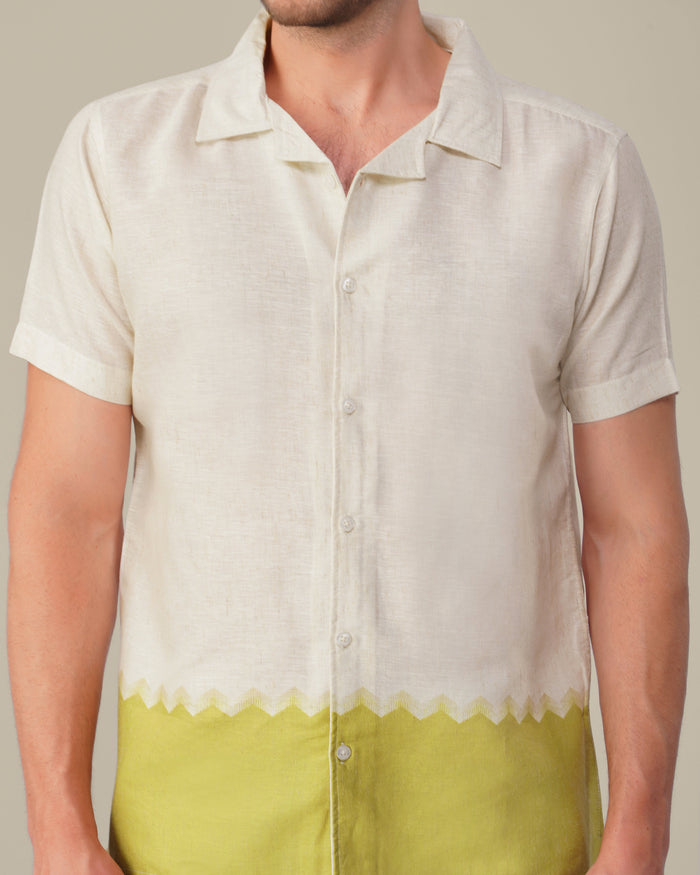 Off-White Solid Gradient Linen Blend Short Sleeve Shirt