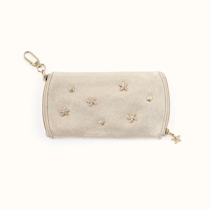 Spark Double Eyeglass Case in Metallic Leather - Sand Shimmer- FOL