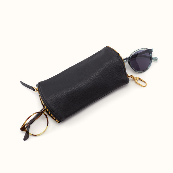 Spark Double Eyeglass Case In Pebbled Leather - Black