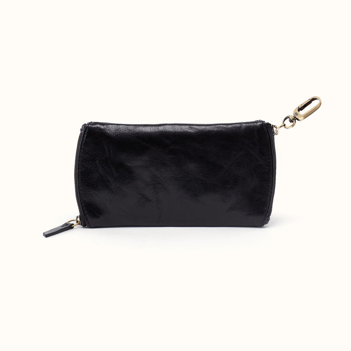 Spark Double Eyeglass Case In Polished Leather - Black