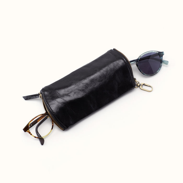 Spark Double Eyeglass Case In Polished Leather - Black