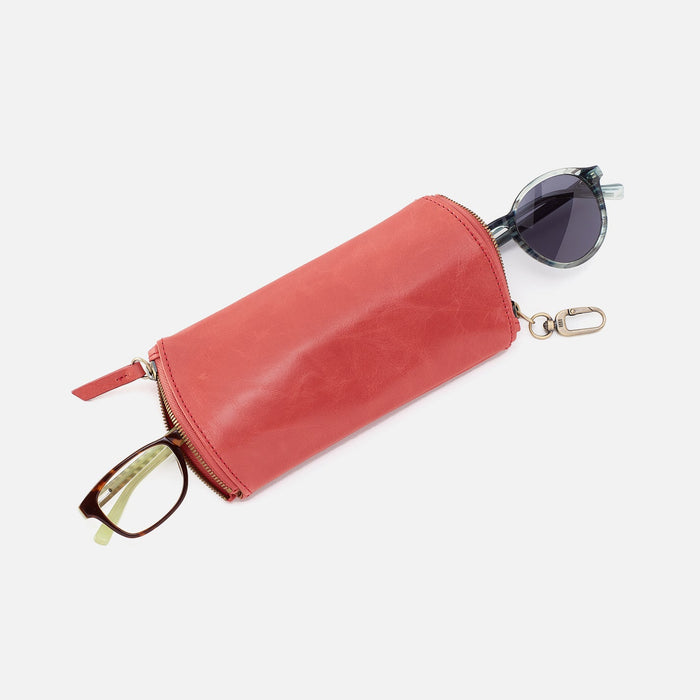 Spark Double Eyeglass Case In Polished Leather - Pink Mirage
