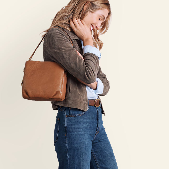Starr Convertible Shoulder In Pebbled Leather - Timber Brown