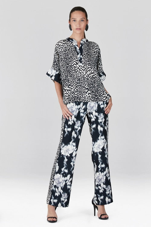 Stencil Vine Fluid Crepe T-Shirt Top