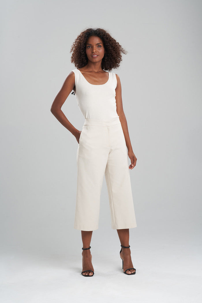 Stretch Cotton Blend Wide Leg Crop Pants