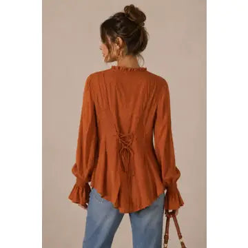 Swiss Dot Peasant Sleeve Button Down Top