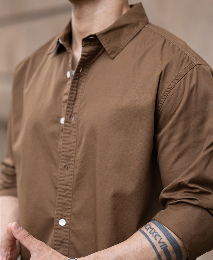 Tan Brown Washed Shirt 100% Cotton