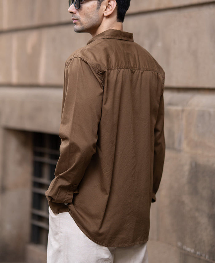 Tan Brown Washed Shirt 100% Cotton