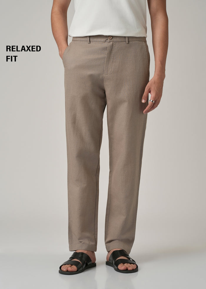 Tan Linen Relaxed Fit Trouser