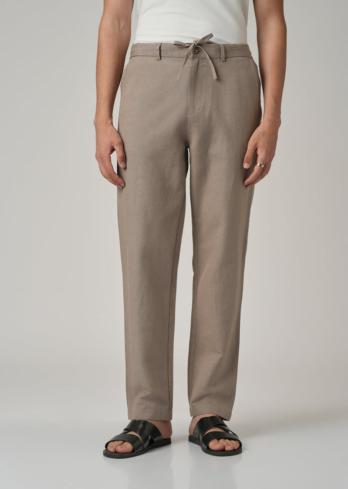 Tan Linen Relaxed Fit Trouser
