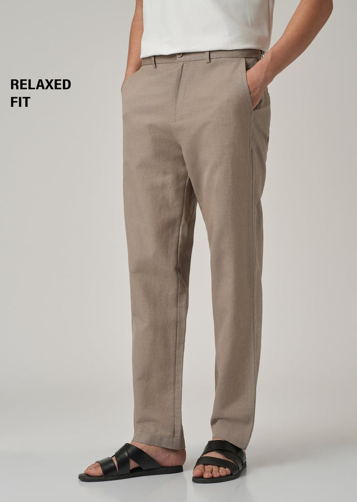 Tan Linen Relaxed Fit Trouser