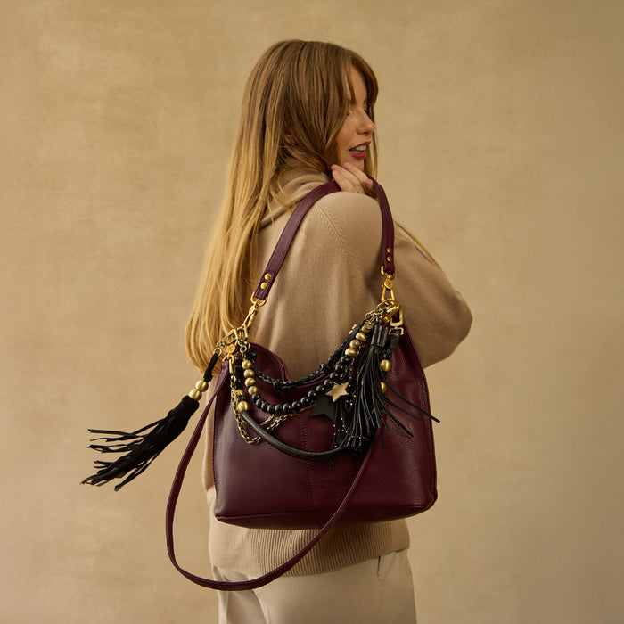 Taos Bead Swag in Pebbled Leather - Black