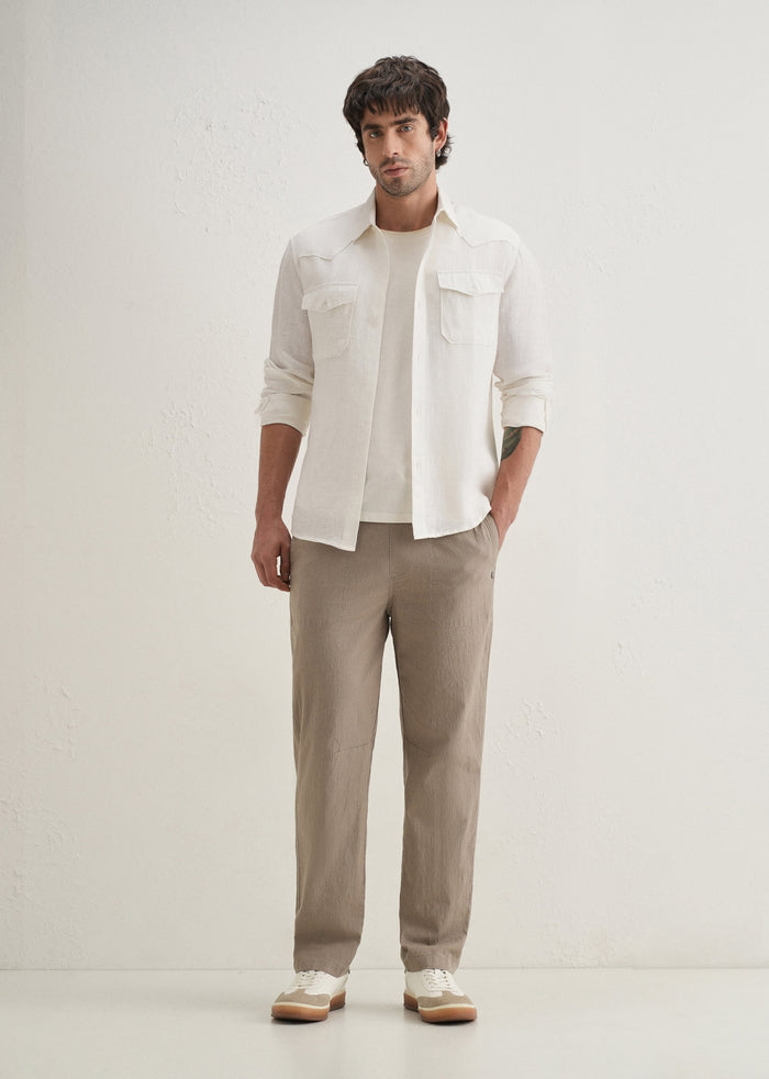 Taupe Drawstring Cotton Linen Pant